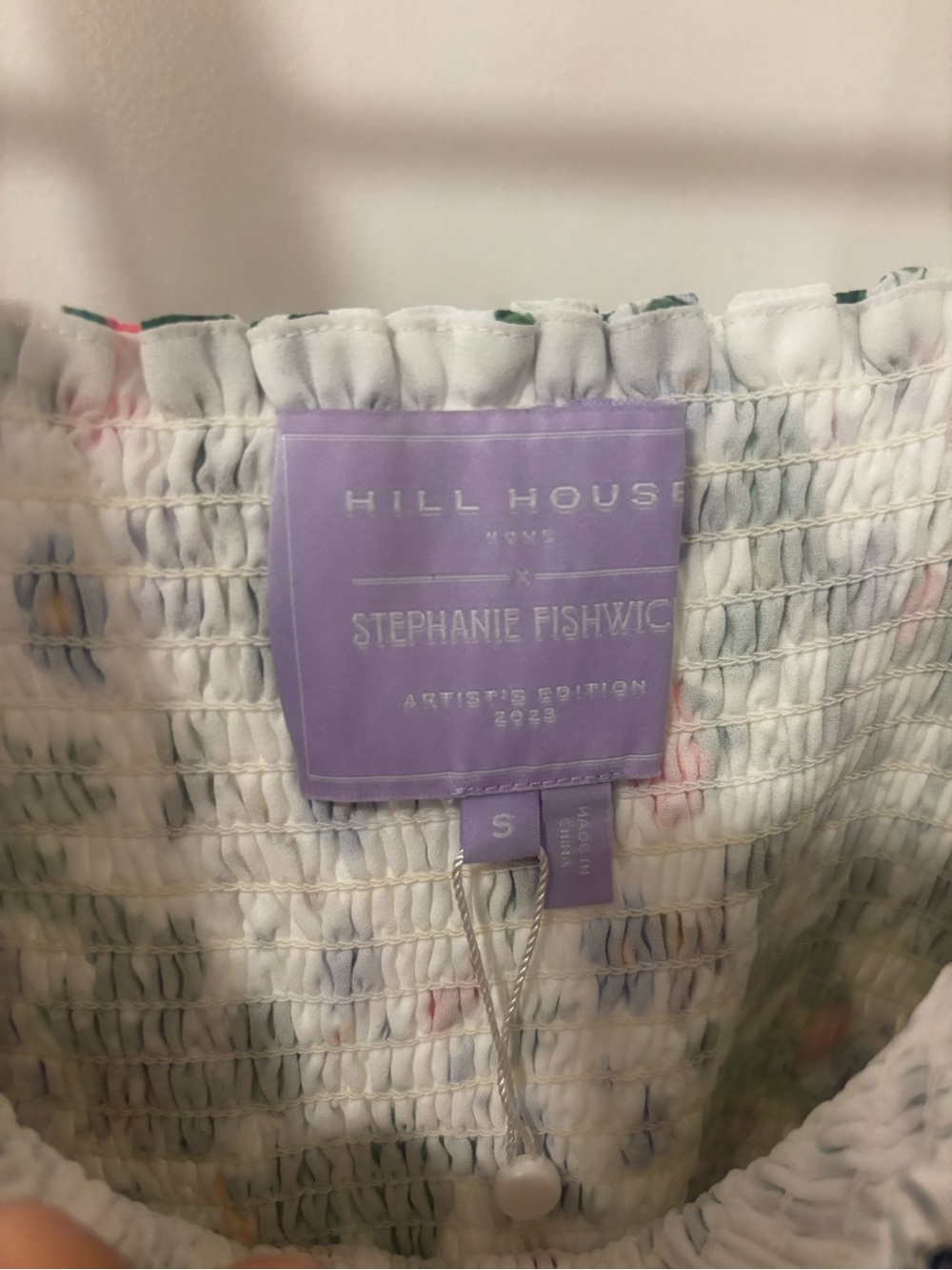 Anjuli Hill House NWT White Botanical Print Smocked Maxi Dress with Ruffle Hem - Picture 4 of 5